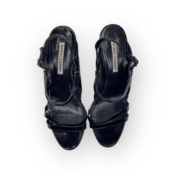 Manolo Blahnik ♔ Slingback Stilettos Sandal Heels ♔ Black Patent Leather ♔ 38.5 - Picture 8 of 16